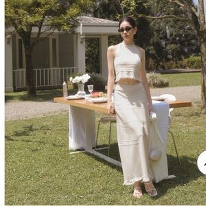 Air Space Halter Top & Maxi Skirt Knit Set in S - Cream White